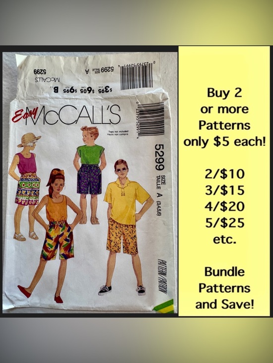 McCall's Other - McCALL'S 5299 Vintage Boys & Girls Shorts Uncut Sewing Pattern (3-4-5-6)